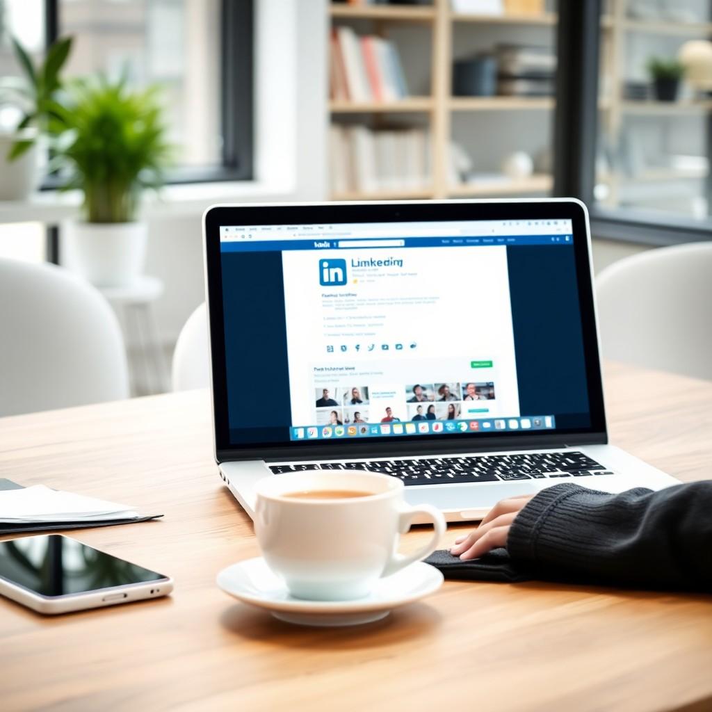 LinkedIn profile with professional photo on laptop screen